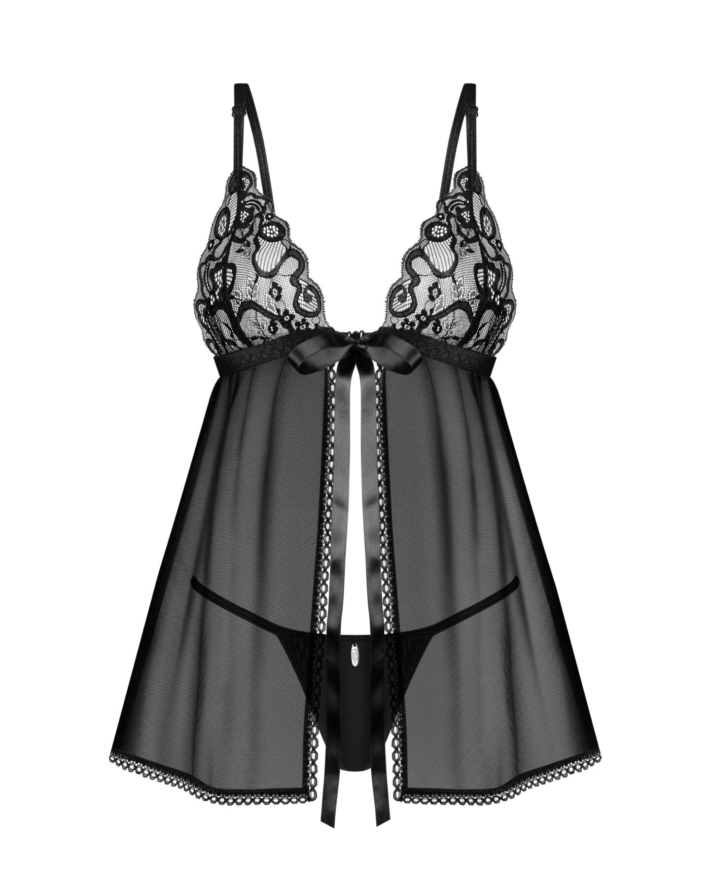 Obsessive (Польща) Сорочка бебі-дол Obsessive Blomentis babydoll & thong, XL/2XL, мереживний ліф, стрінги в комплекті