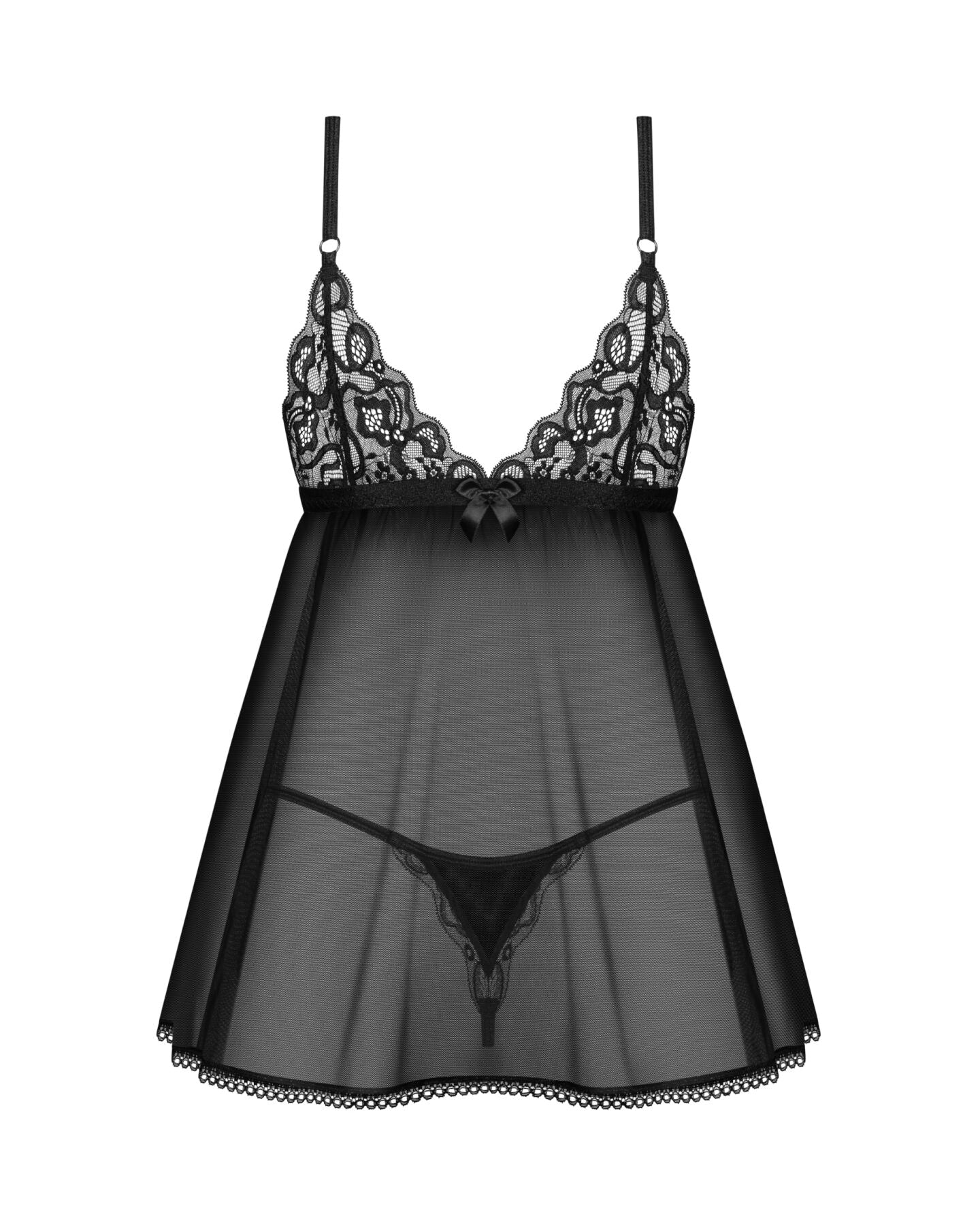 Obsessive (Польща) Сорочка бебі-дол Obsessive Blomentis babydoll & thong, XS/S, мереживний ліф, стрінги в комплекті