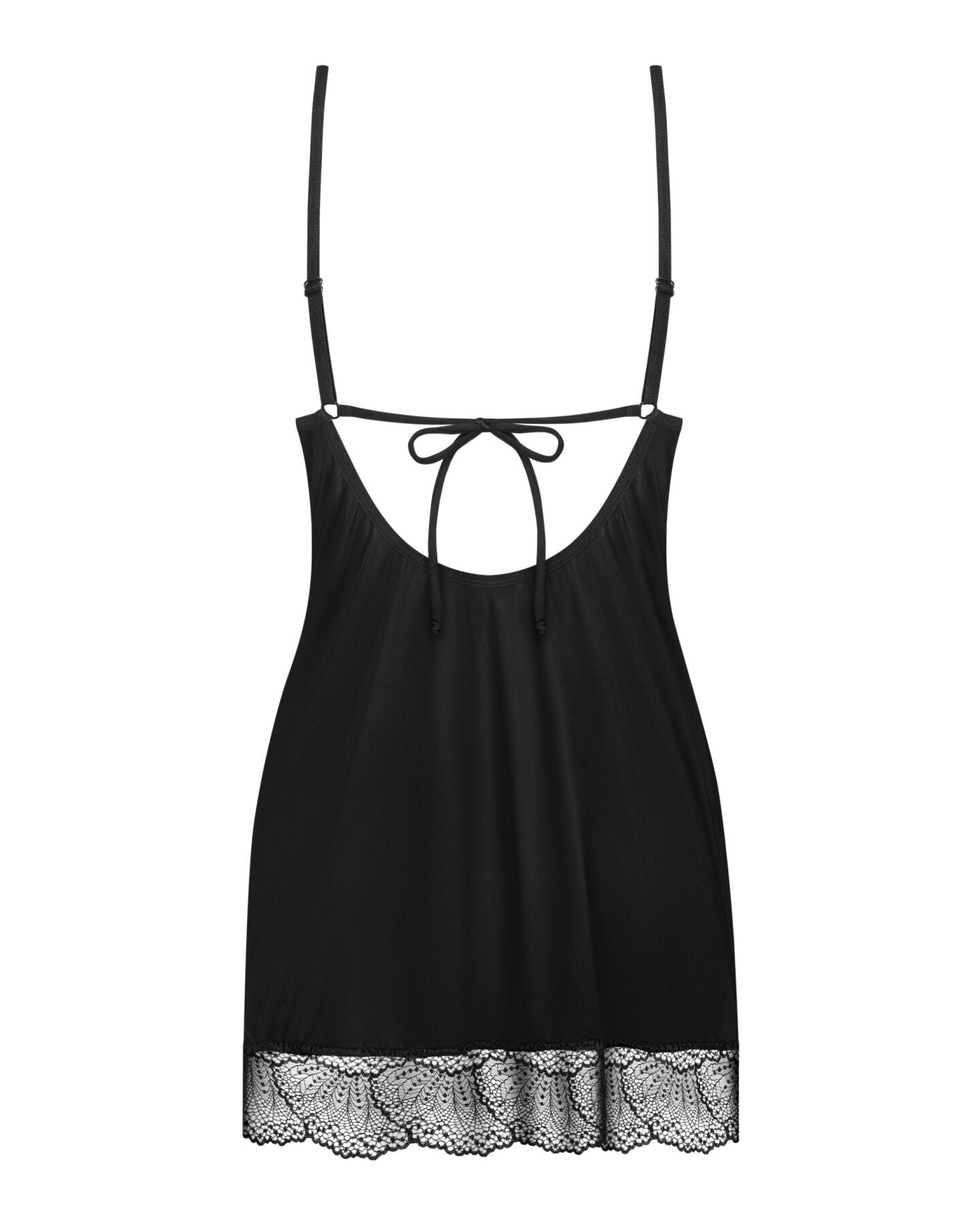 Obsessive (Польща) Пеньюар Obsessive Lobellis chemise & thong, XL/2XL, чорний, мереживне оздоблення, стрінги в комплекті
