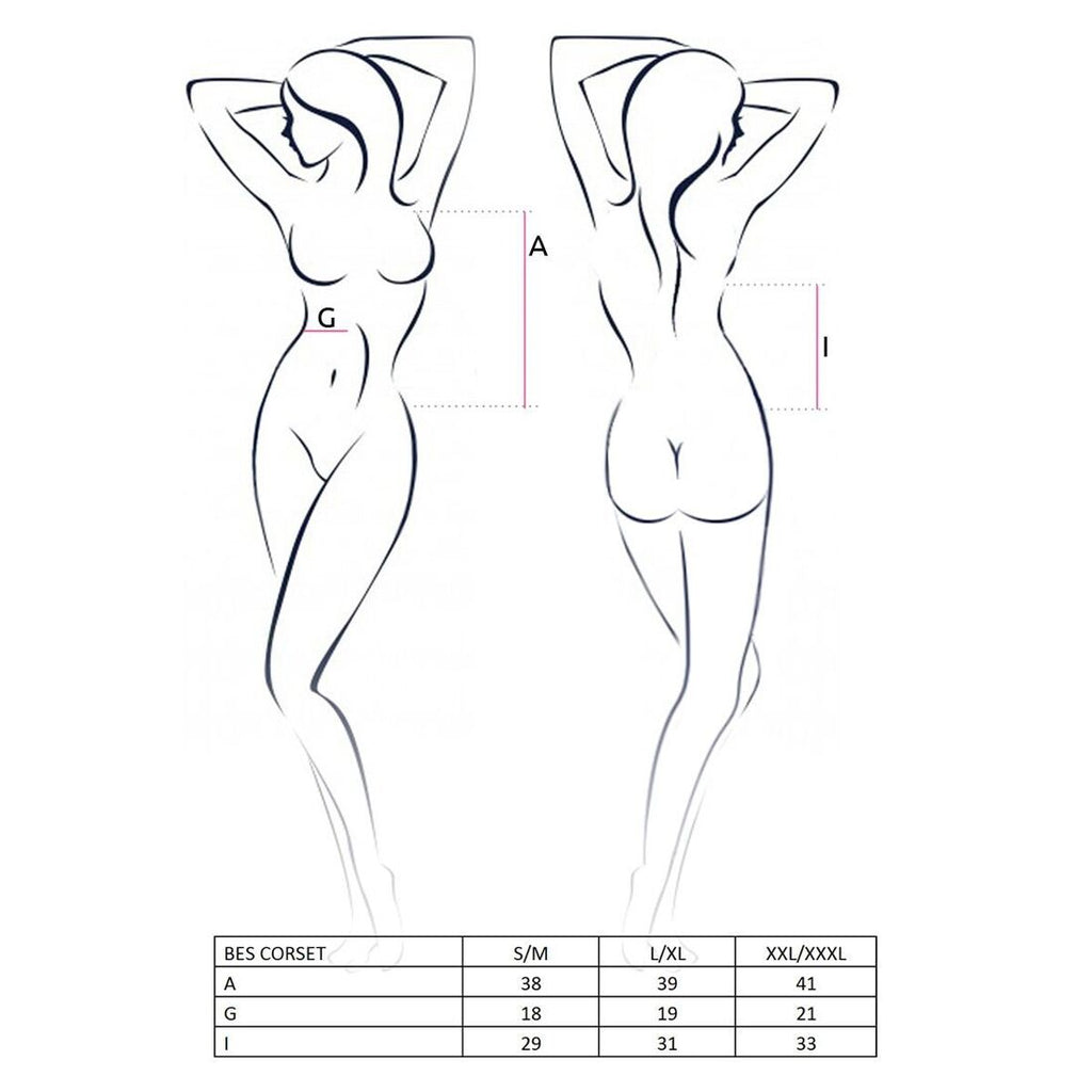 Passion (Польща) Корсет під латекс з пажами Passion Exclusive BES CORSET XXL/XXXL, black, стрінги, шнурівка