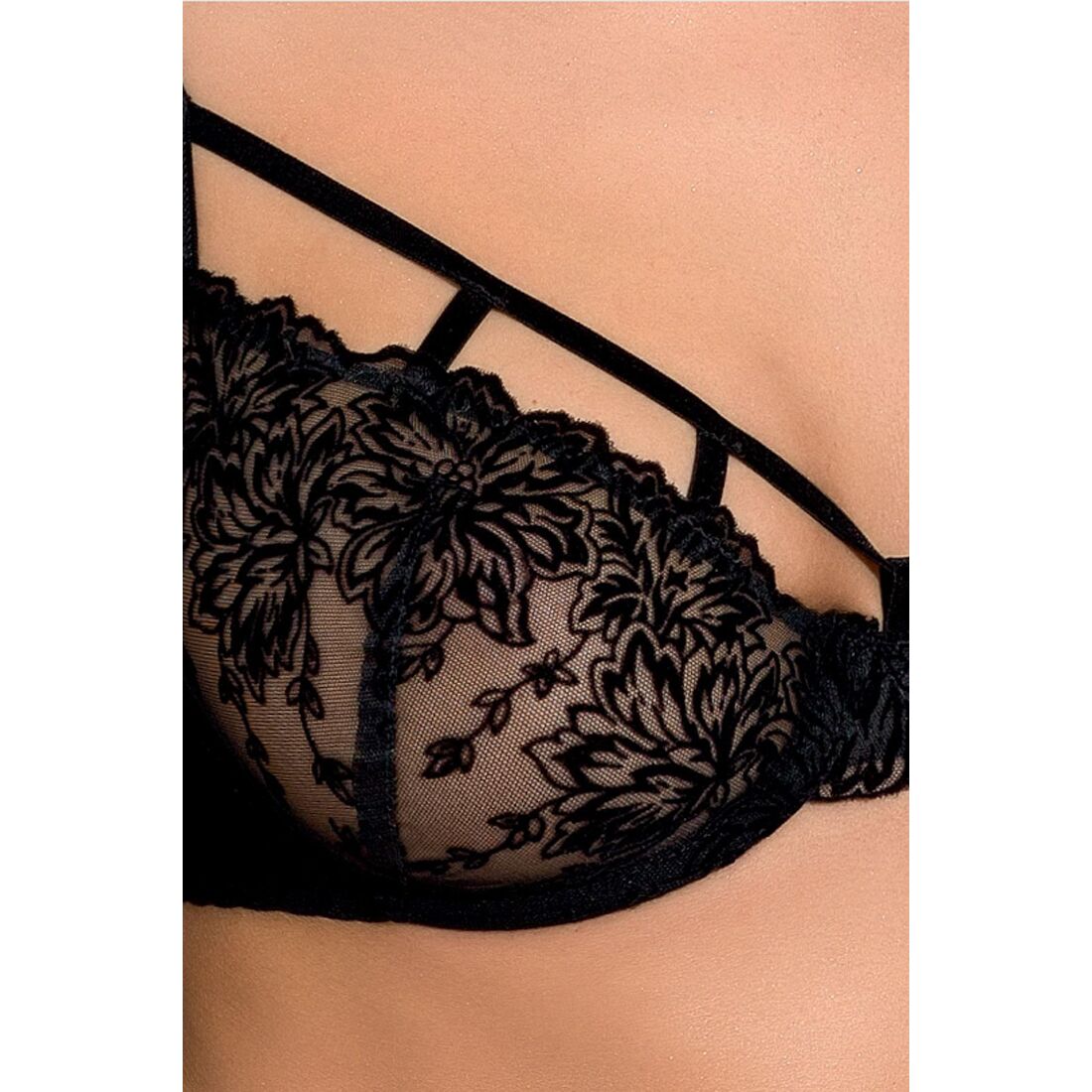 Passion (Польща) Комплект білизни Passion Exclusive HAYA SET S/M, black, стрінги, ліф, пояс для панчіх