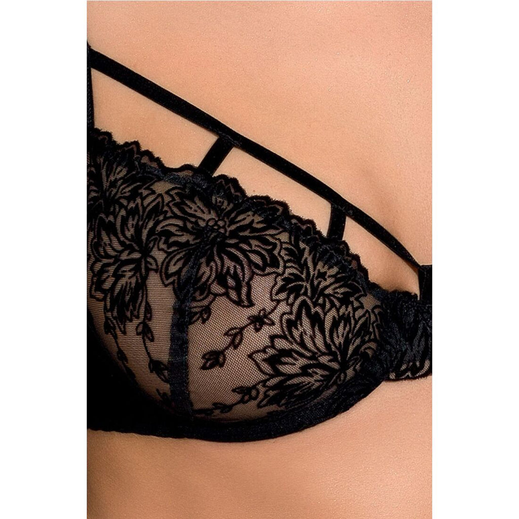 Passion (Польща) Комплект білизни Passion Exclusive HAYA SET XXL/XXXL, black стрінги, ліф, пояс для панчох