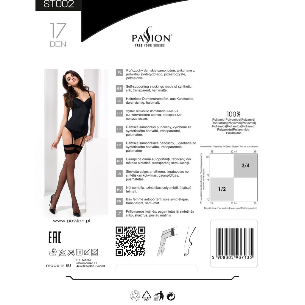 Passion (Польща) Класичні панчохи під пояс із подвійною резинкою Passion ST002 3/4 nero