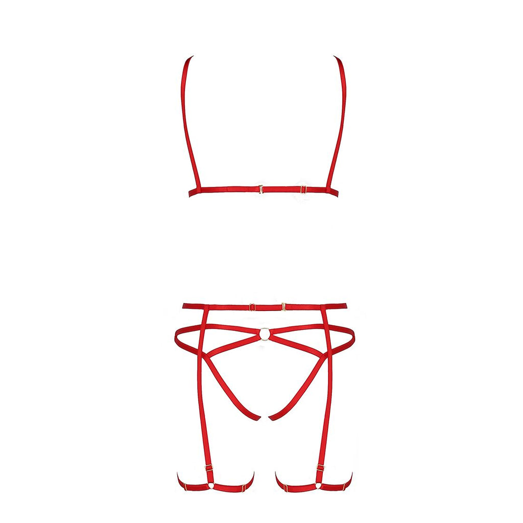 Passion (Польща) Комплект білизни Passion Exclusive MAGALI SET OpenBra S/M, red, стрепи, ліф, трусики і пояс