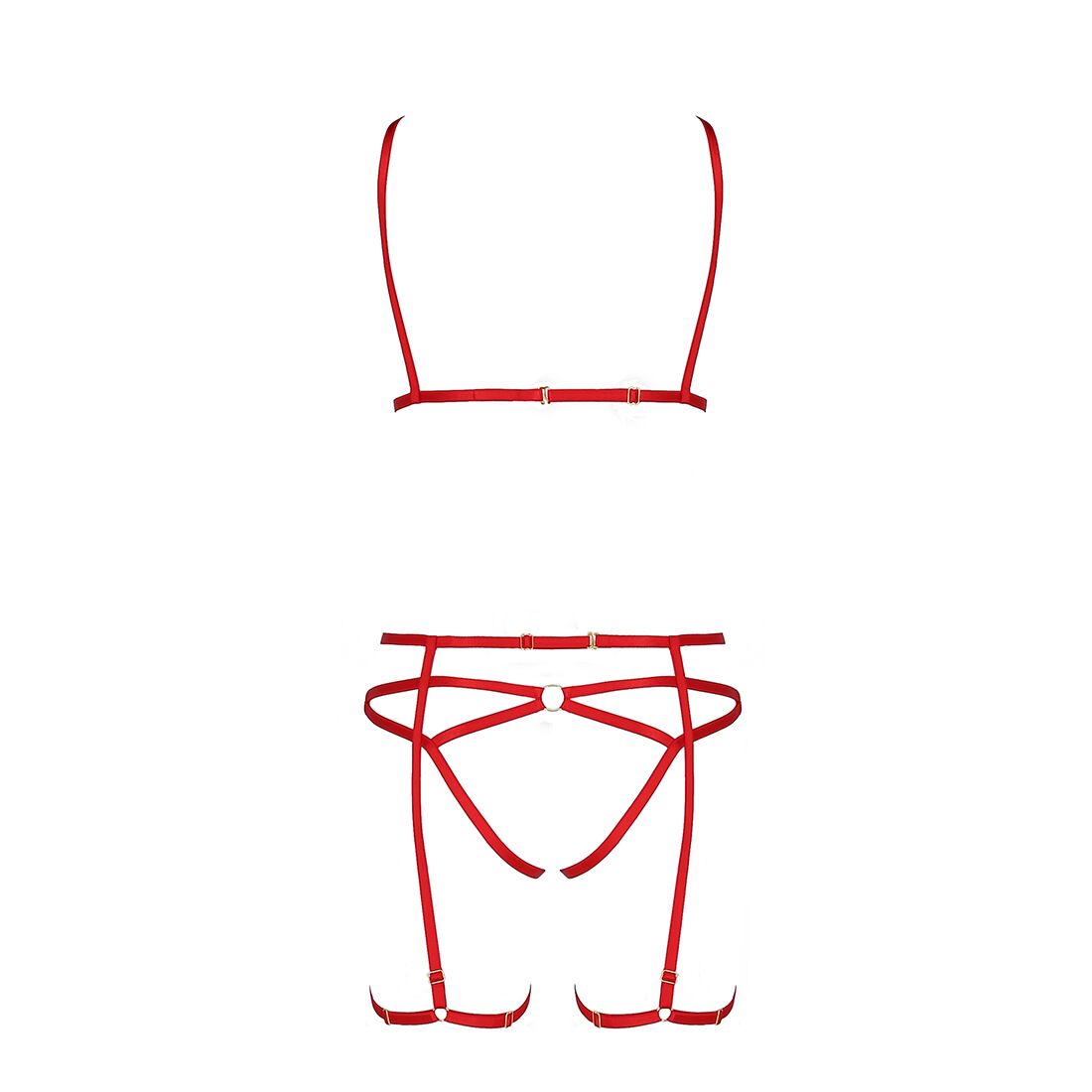 Passion (Польща) Комплект білизни Passion Exclusive MAGALI SET OpenBra XXL/XXXL, red, стрепи, ліф, трусики і пояс