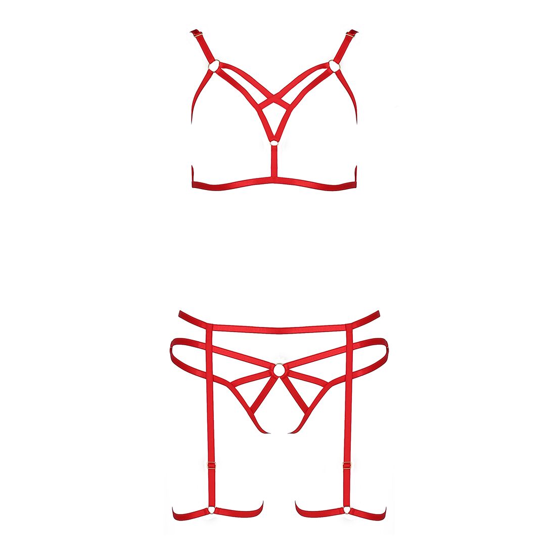 Passion (Польща) Комплект білизни Passion Exclusive MAGALI SET OpenBra XXL/XXXL, red, стрепи, ліф, трусики і пояс