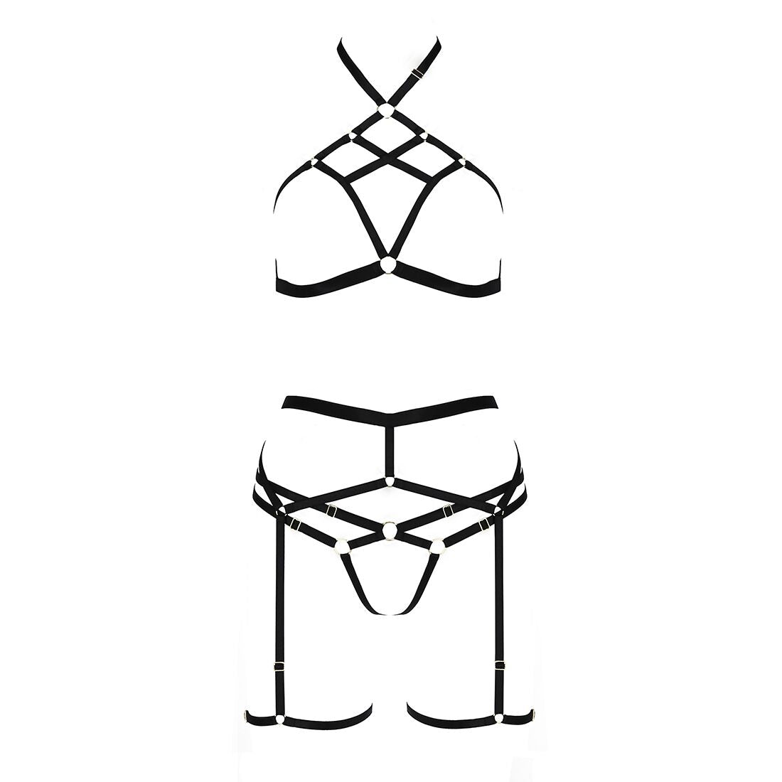 Passion (Польща) Комплект білизни Passion Exclusive MORGAN SET OpenBra XXL/XXXL, black, стрепи, трусики, ліф, пояс