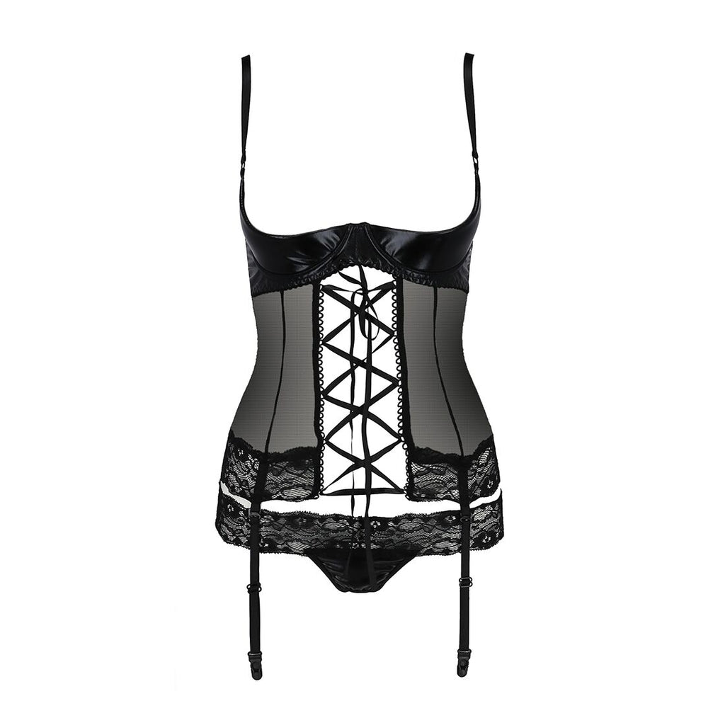 Passion (Польща) Корсет з відкритими грудьми Passion Exclusive NORTH CORSET L/XL, black, пажі, трусики, шнурівка