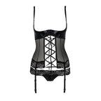 Корсет з відкритими грудьми Passion Exclusive NORTH CORSET, пажі, трусики, шнурівка