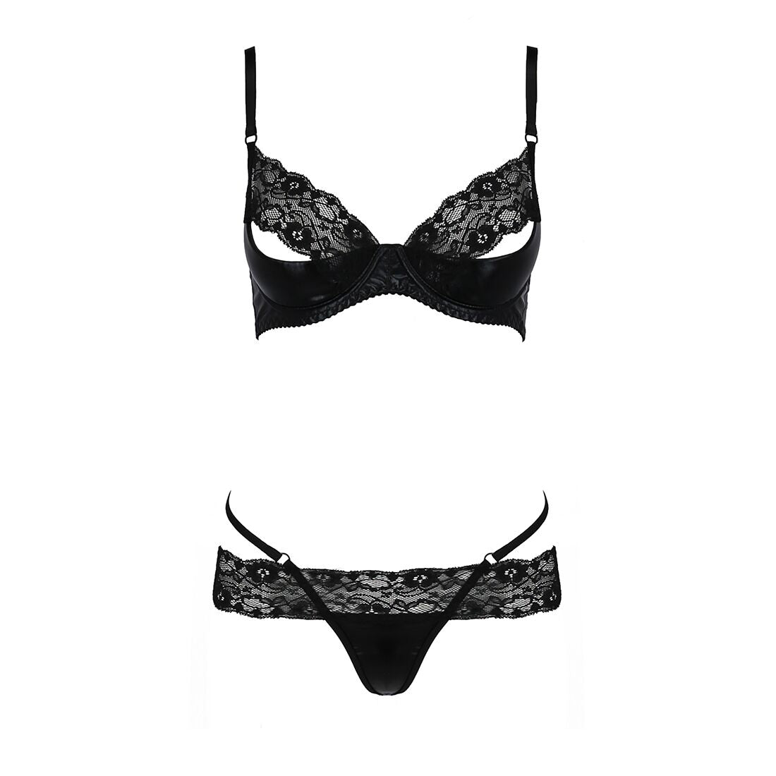 Passion (Польща) Комплект білизни Passion Exclusive NORTH SET L/XL, black, ліф і трусики з елементами під латекс