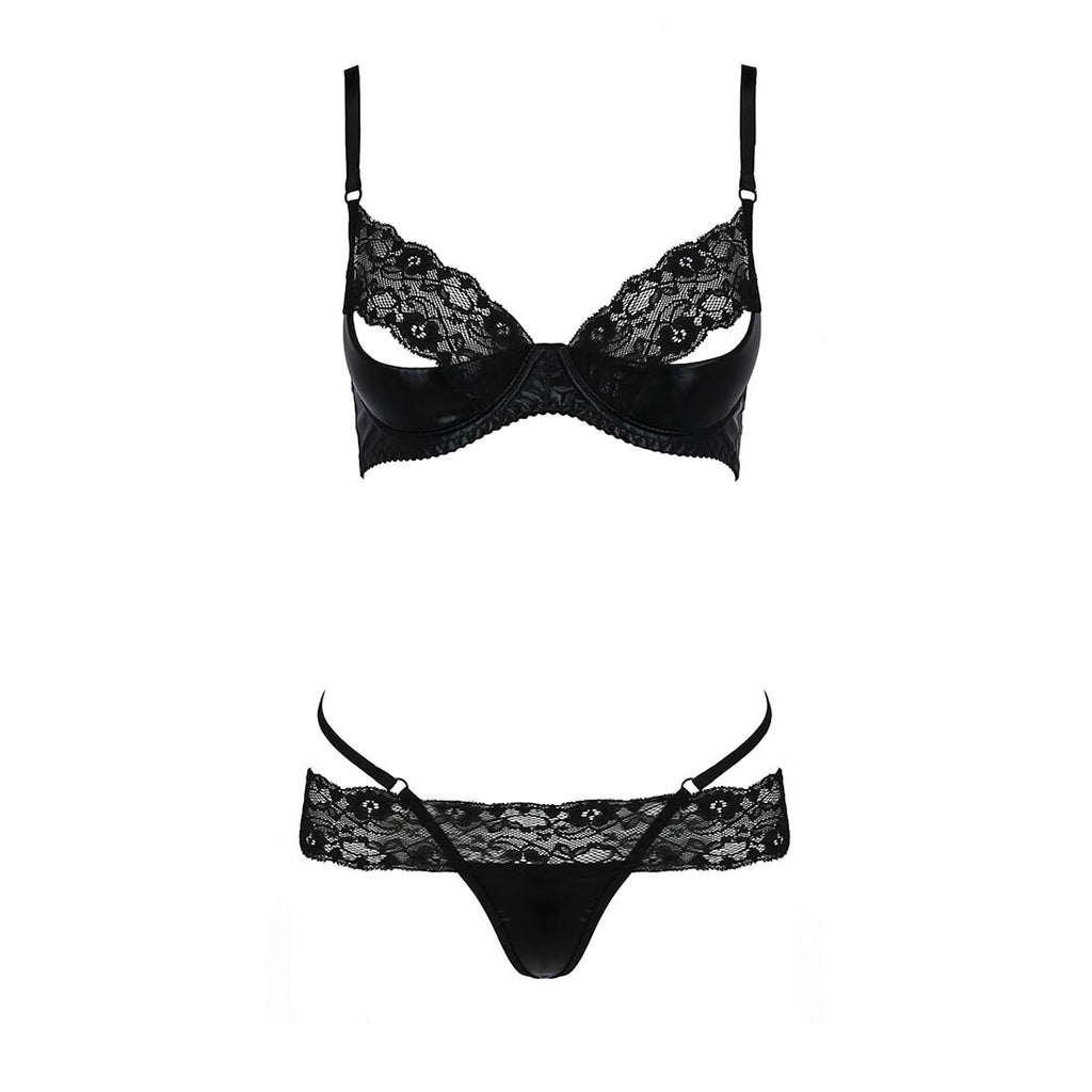 Passion (Польща) Комплект білизни Passion Exclusive NORTH SET S/M, black, ліф и трусики з елементами під латекс
