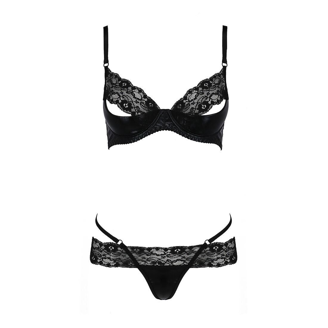 Passion (Польща) Комплект білизни Passion Exclusive NORTH SET XXL/XXXL, black, ліф і трусики з елементами під латекс