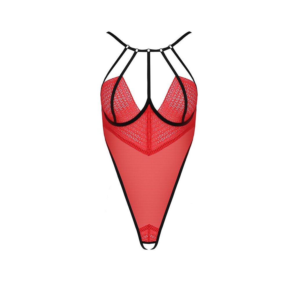 Passion (Польща) Боді з високим вирізом стегна Passion Exclusive AKITA BODY L/XL, red