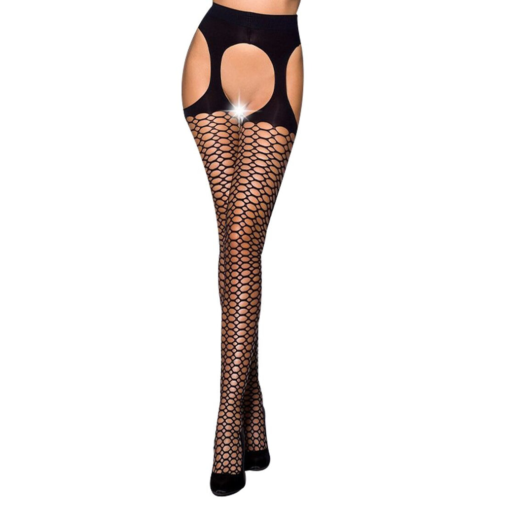 Passion (Польща) Еротичні колготки Passion TIOPEN 004 1/2 (fishnet 40 den), nero, імітація панчох і пояса