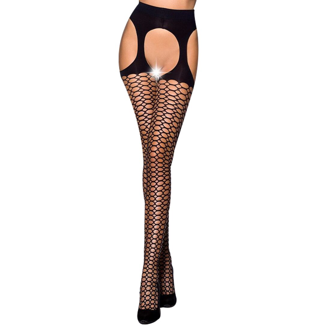 Passion (Польща) Еротичні колготки Passion TIOPEN 004 1/2 (fishnet 40 den), nero, імітація панчох і пояса