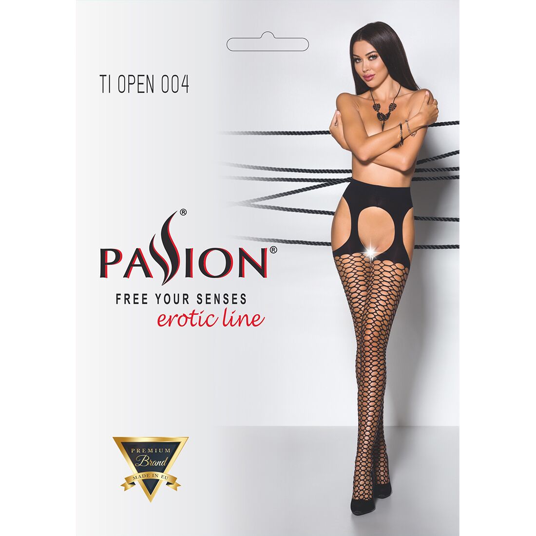 Passion (Польща) Еротичні колготки Passion TIOPEN 004 1/2 (fishnet 40 den), nero, імітація панчох і пояса