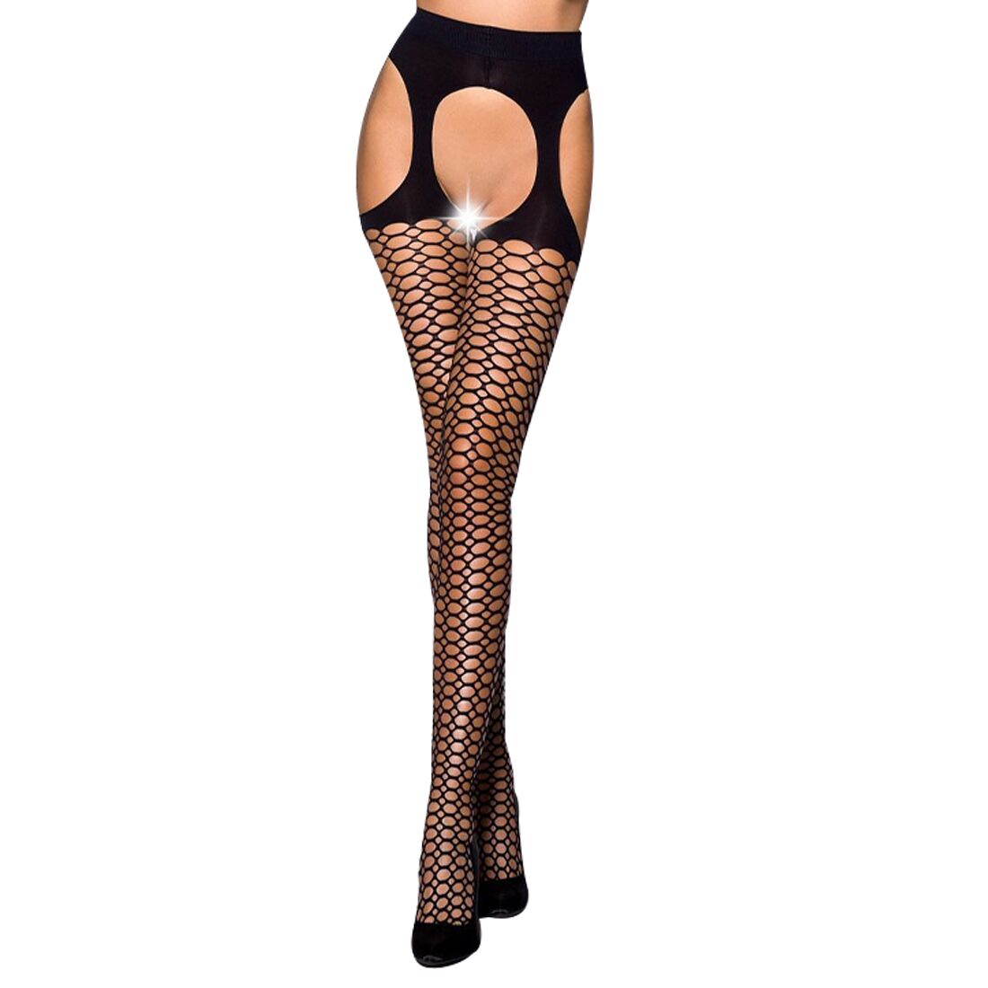 Passion (Польща) Еротичні колготки Passion TIOPEN 004 3/4 (fishnet 40 den), black, імітація панчох і пояса