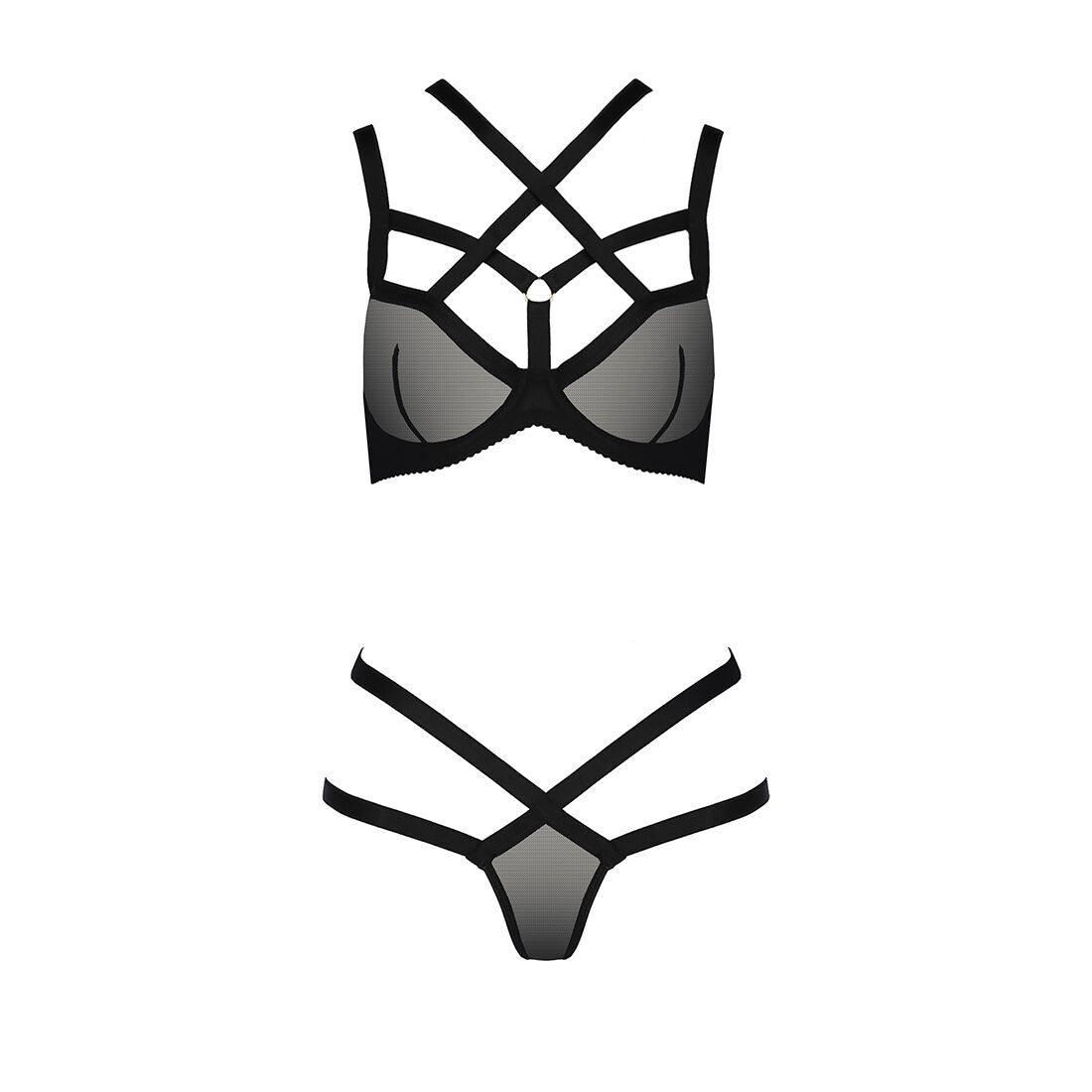Passion (Польща) Комплект білизни Passion Exclusive HAGAR SET L/XL, black, стрепи трусики та ліф