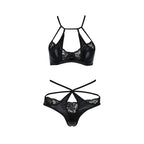 Комплект белья Passion Exclusive NAVEL SET L/XL, black, трусики и лиф с элементами под латекс