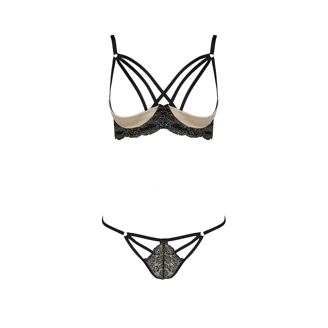Passion (Польща) Комплект білизни Passion Exclusive VALERY SET OpenBra XXL/XXXL black, стрепи, трусики, відкритий ліф