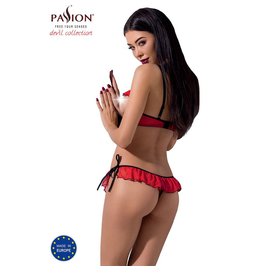 Passion (Польща) Комплект білизни Passion Exclusive CHERRY SET OpenBra L/XL, red, відкритий ліф, трусики-спідничка
