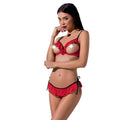 Passion (Польща) Комплект білизни Passion Exclusive CHERRY SET OpenBra S/M, red, відкритий ліф, трусики-спідничка