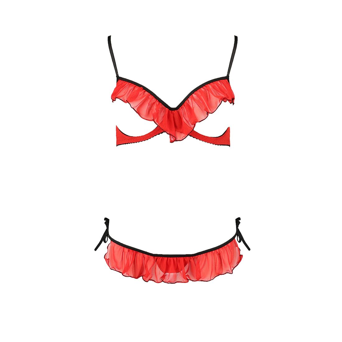 Passion (Польща) Комплект білизни Passion Exclusive CHERRY SET OpenBra S/M, red, відкритий ліф, трусики-спідничка