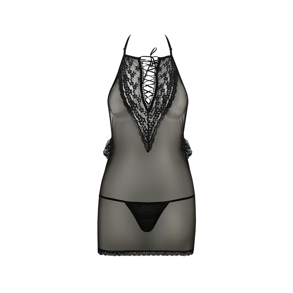 Passion (Польща) Сорочка прозора приталена Passion ERZA CHEMISE XXL/XXXL, black, трусики