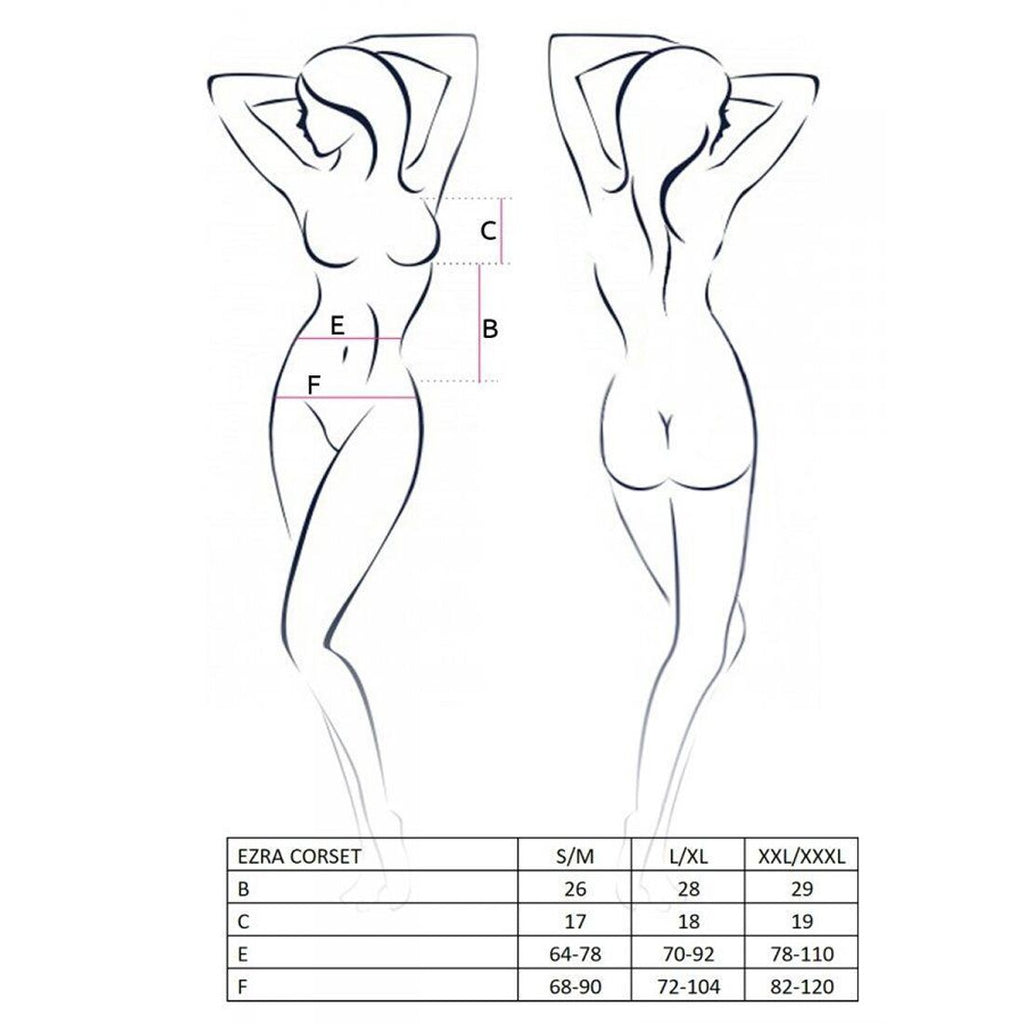 Passion (Польща) Корсет з декольте Passion ERZA CORSET L/XL, black, пажі, трусики, напівпрозорий