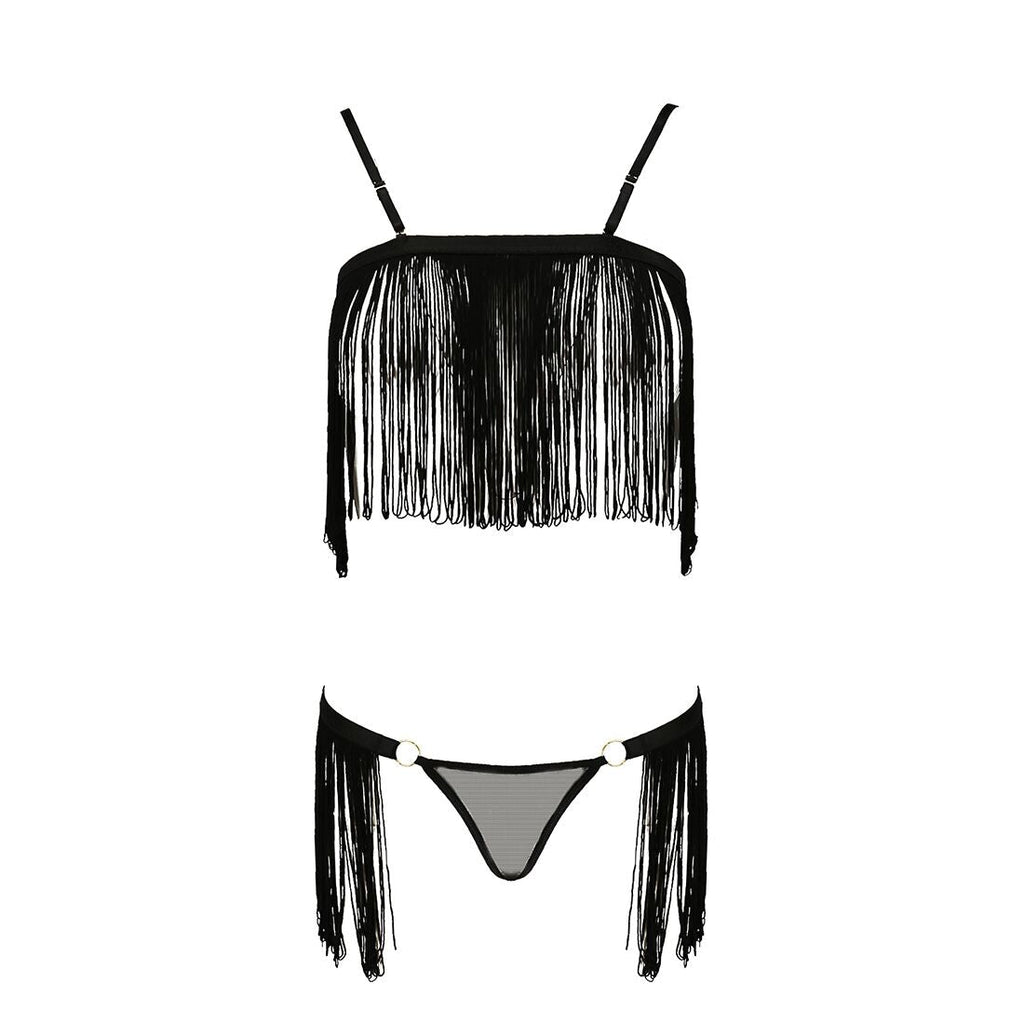 Комплект білизни Passion Exclusive KASSANDRA SET OpenBra L/XL black, ліф з бахро