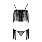 Комплект білизни Passion Exclusive KASSANDRA SET OpenBra L/XL black, ліф з бахро