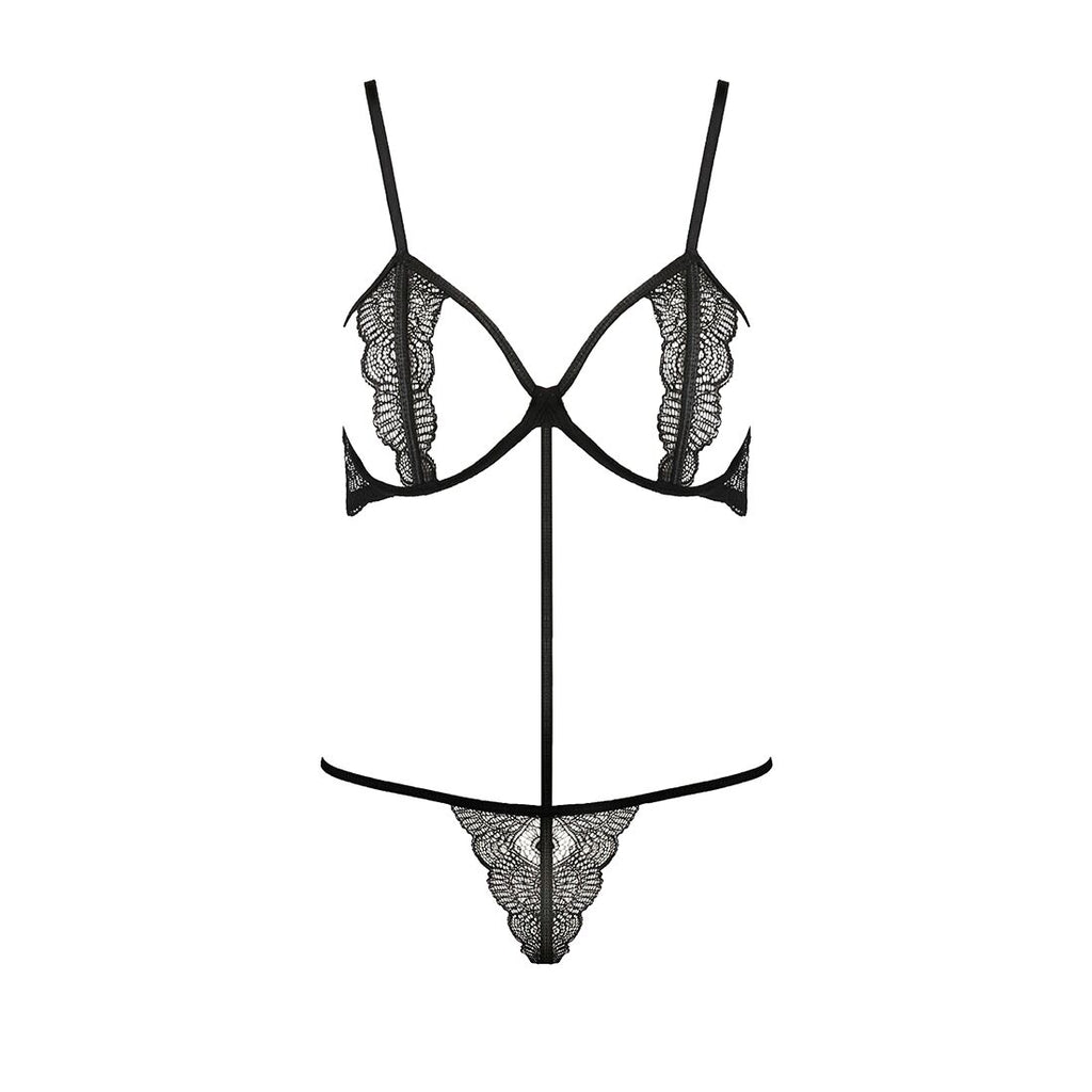 Passion (Польща) Комплект білизни Passion Exclusive QUENTRIS BIKINI S/M, black, стрінги і напіввідкритий ліф