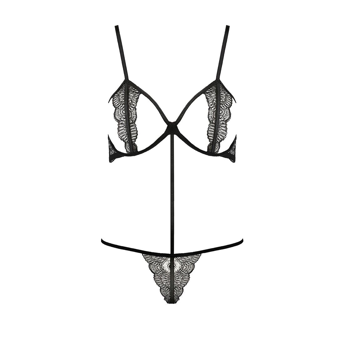 Passion (Польща) Комплект білизни Passion Exclusive QUENTRIS BIKINI XXL/XXXL, black, стрінги і напіввідкритий ліф