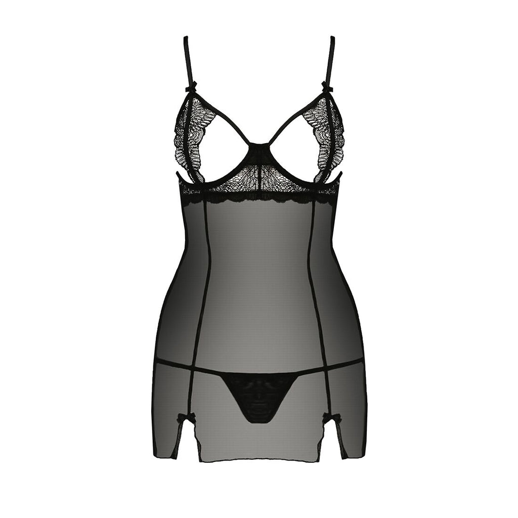 Passion (Польща) Прозора сорочка приталена Passion QUENTRIS CHEMISE L/XL, black, трусики