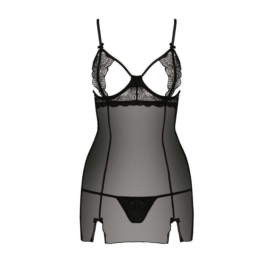 Passion (Польща) Прозора сорочка приталена Passion QUENTRIS CHEMISE L/XL, black, трусики