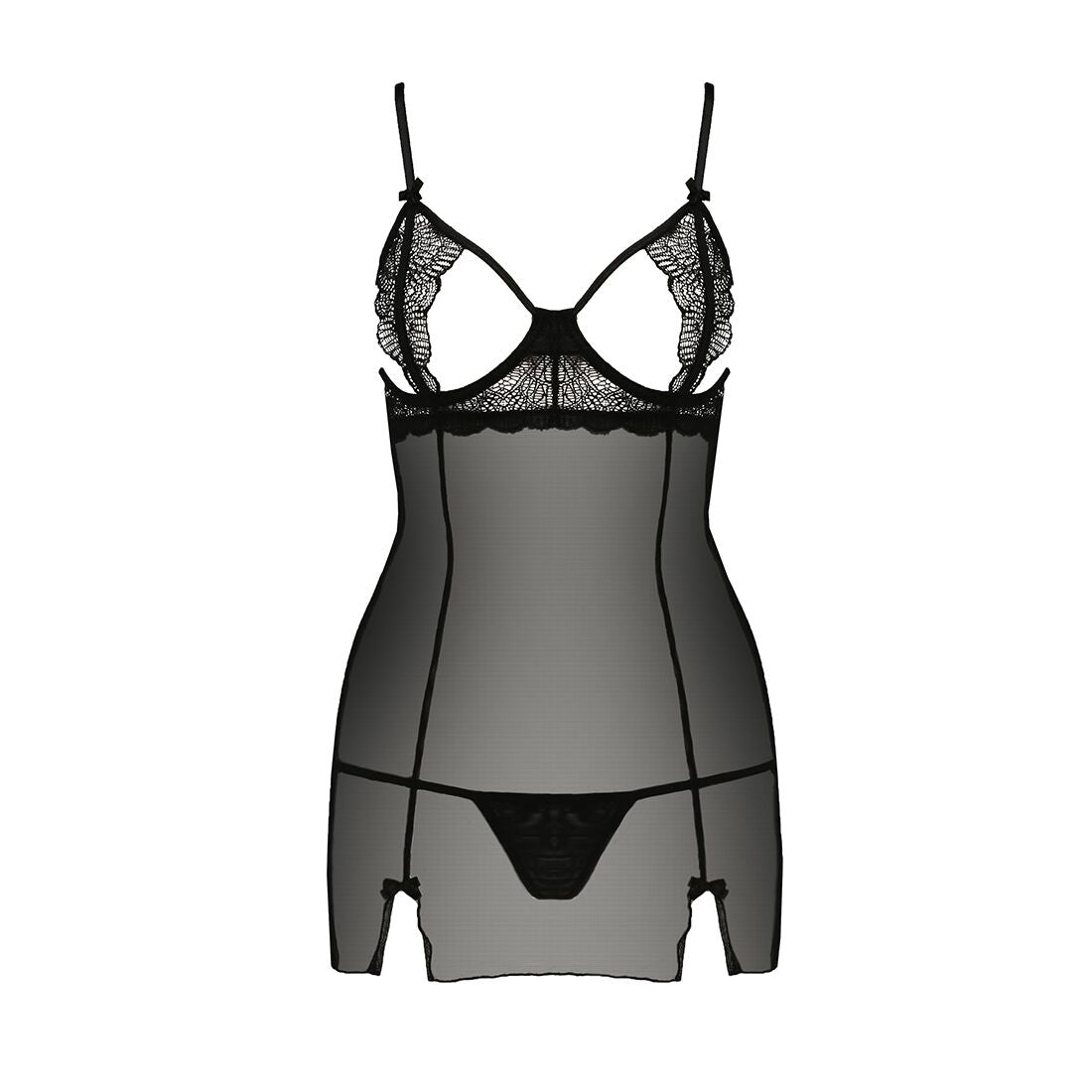 Passion (Польща) Прозора сорочка приталена Passion QUENTRIS CHEMISE S/M, black, трусики