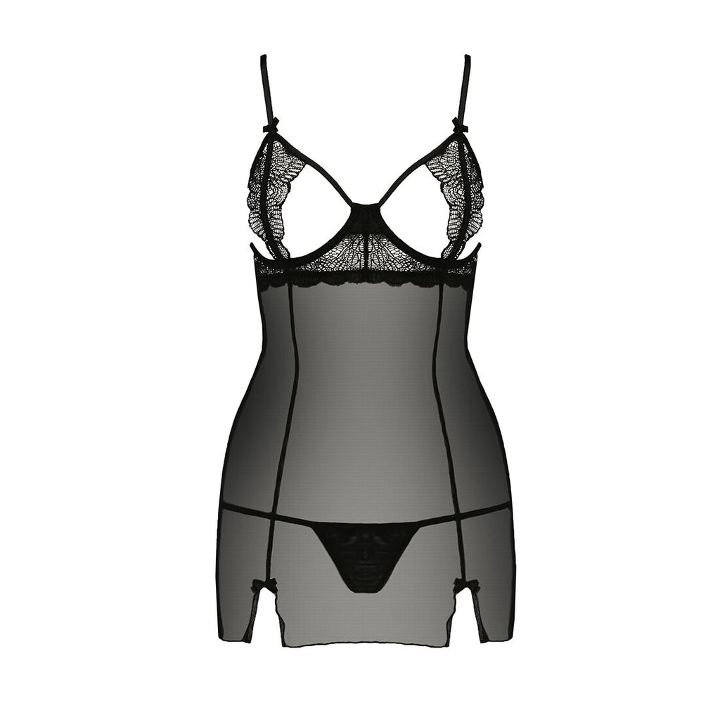 Passion (Польща) Прозора сорочка приталена Passion QUENTRIS CHEMISE XXL/XXXL, black, трусики