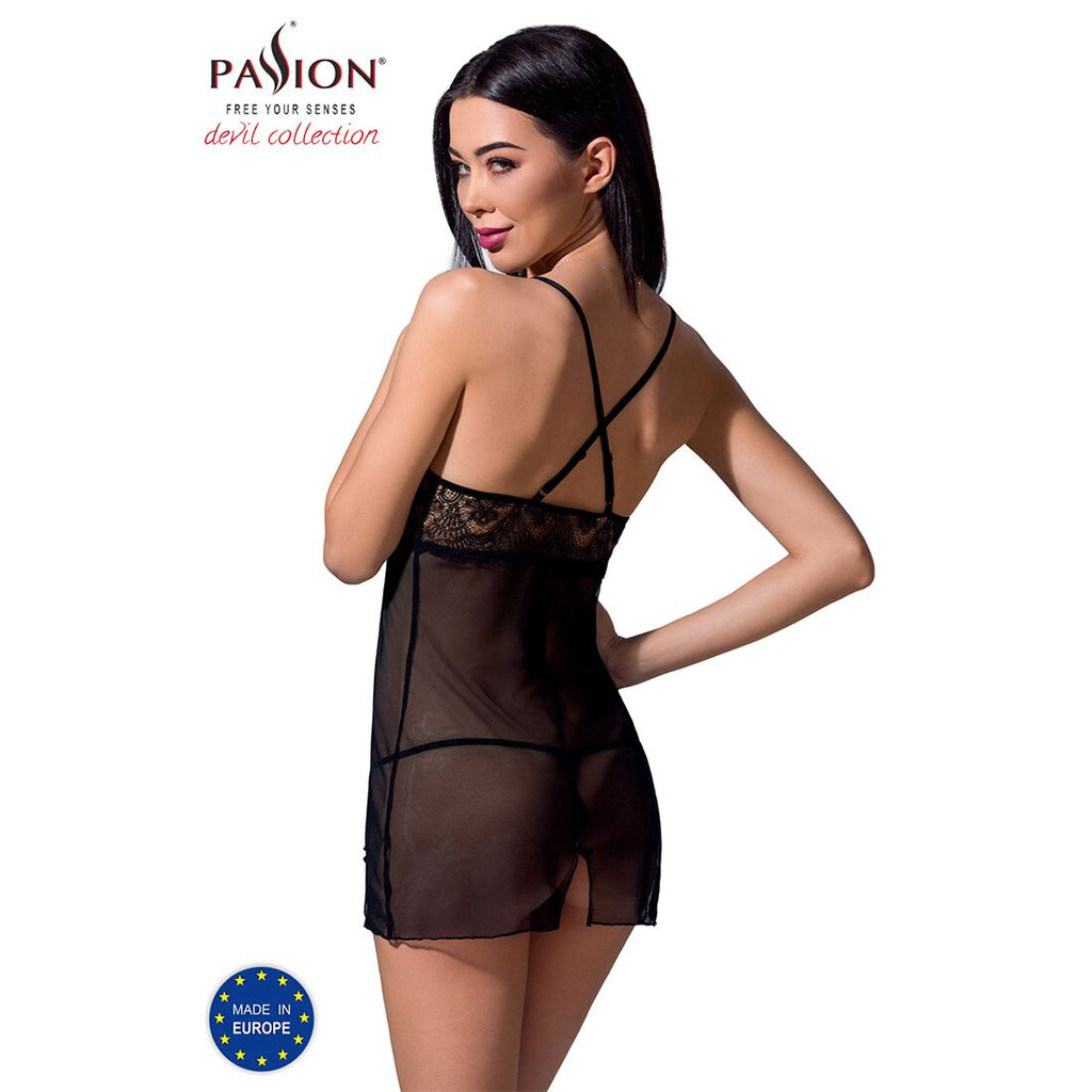 Passion (Польща) Прозора сорочка приталена Passion QUENTRIS CHEMISE XXL/XXXL, black, трусики