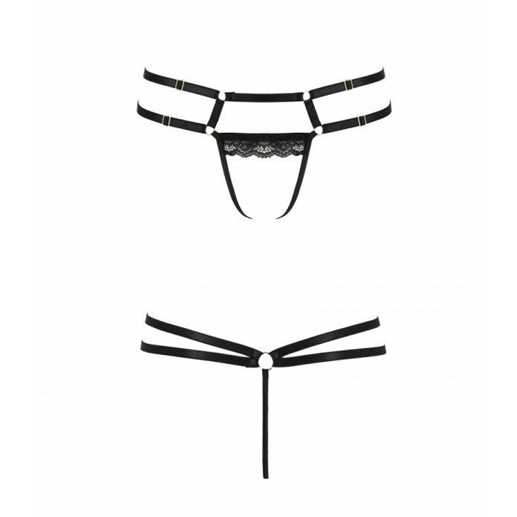 Passion (Польща) Трусики-стрінги зі стреп та мереживом Passion Exclusive LORRY THONG L/XL, black