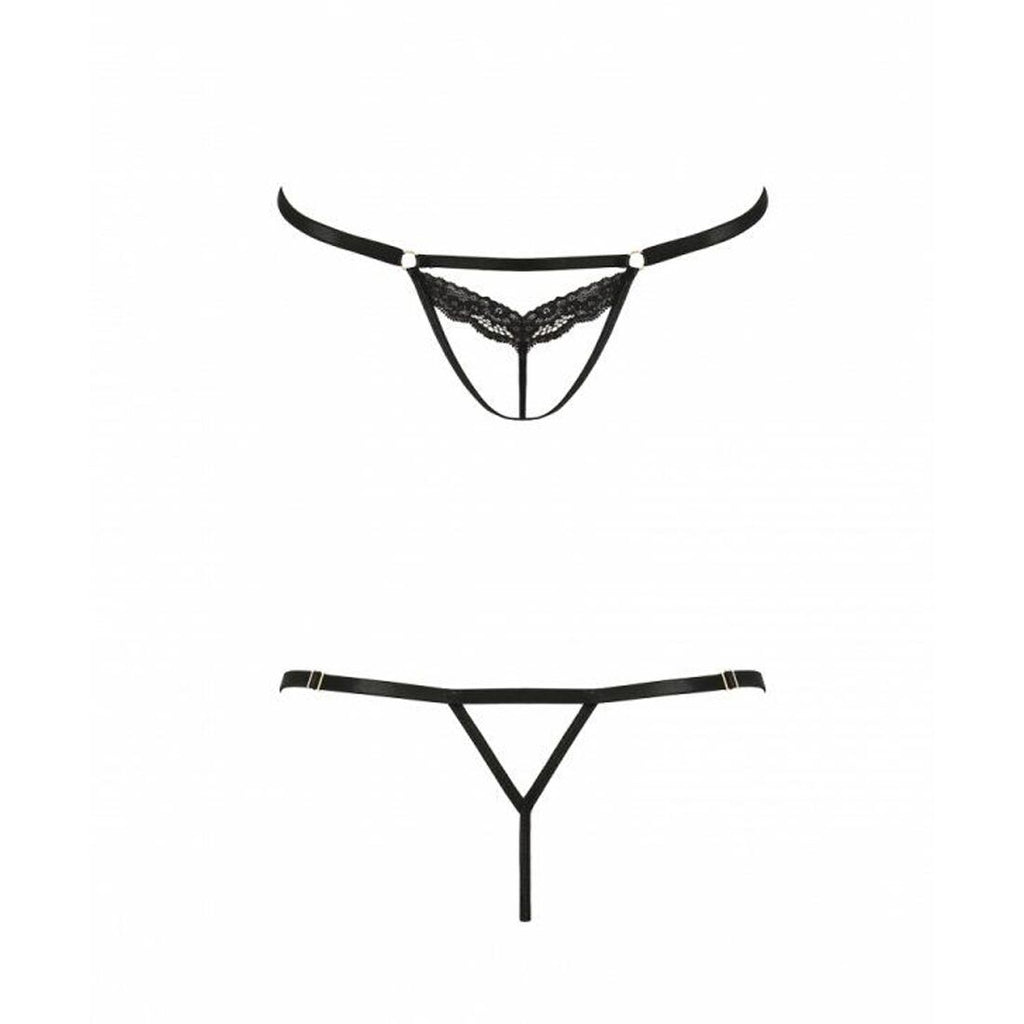 Passion (Польща) Відверті трусики-стрепи з мереживом Passion Exclusive SOLON THONG L/XL, black