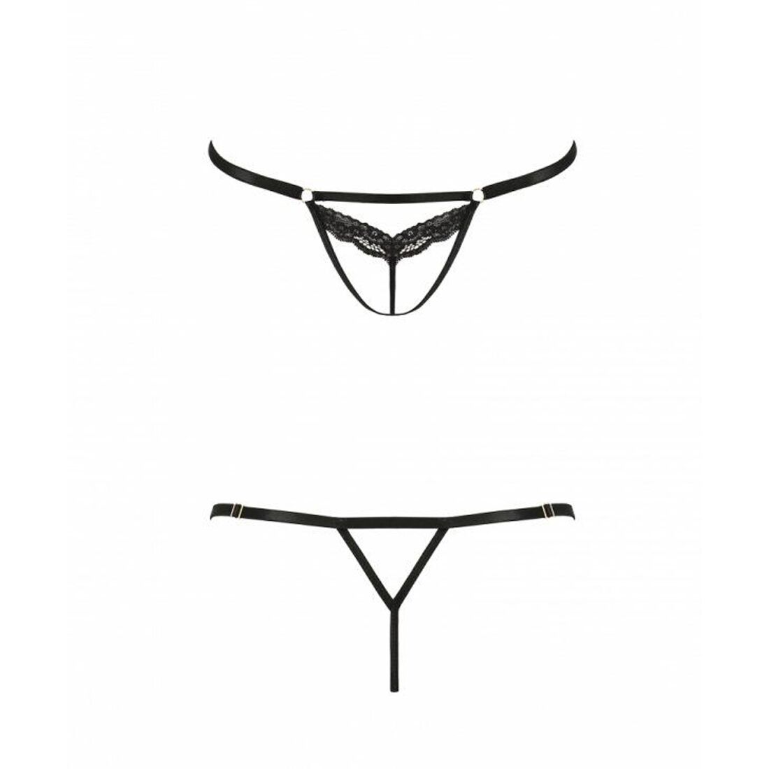Passion (Польща) Відверті трусики-стрепи з мереживом Passion Exclusive SOLON THONG L/XL, black