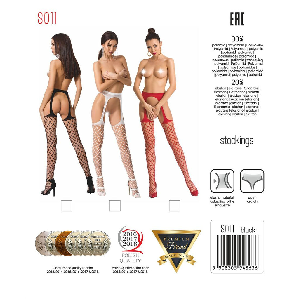 Passion (Польща) Сітчасті панчохи-стокінги Passion S011 One Size, White, імітація гартерів, відкритий доступ