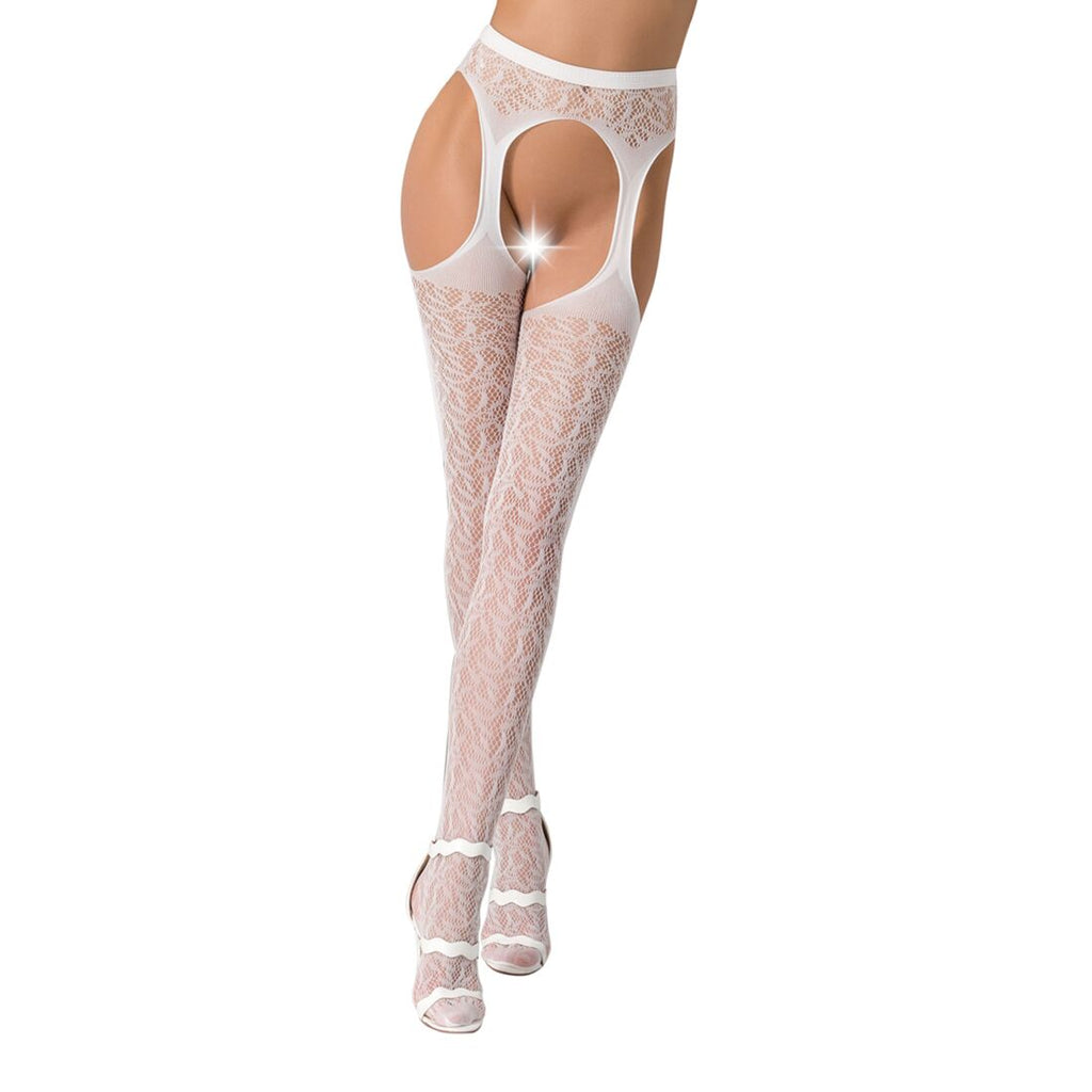 Passion (Польща) Мереживні колготки-бодістокінги Passion S014 One Size, White, імітація панчіх та пояса з гартерами