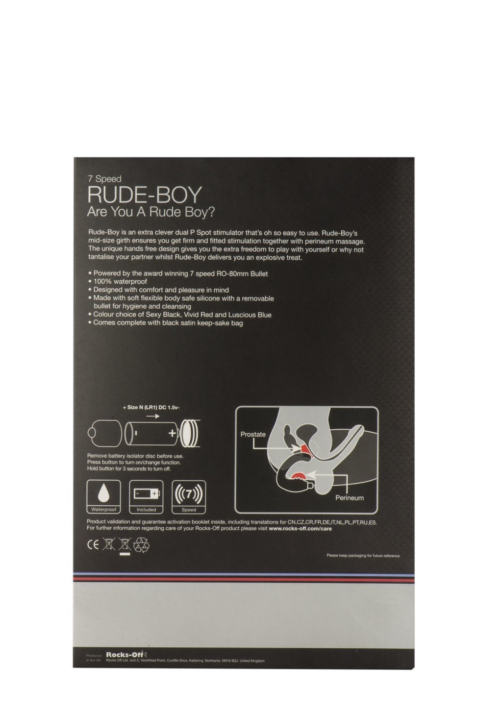 Rocks Off (Великобританія) Вібромасажер простати Rocks Off Rude-Boy Black, масаж промежини, макс. діаметр 2,5 см