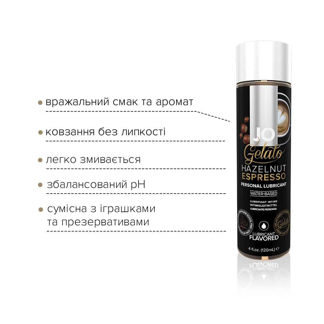 JO (США) Змазка на водній основі JO GELATO Hazelnut Espresso (30 мл) без цукру, парабенів та пропіленгліколю
