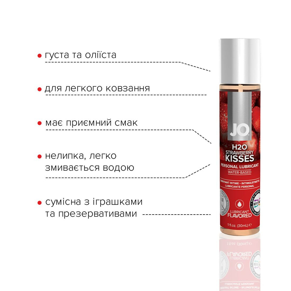 JO (США) Змазка на водній основі JO H2O — Strawberry Kiss (30 мл) без цукру, рослинний гліцерин