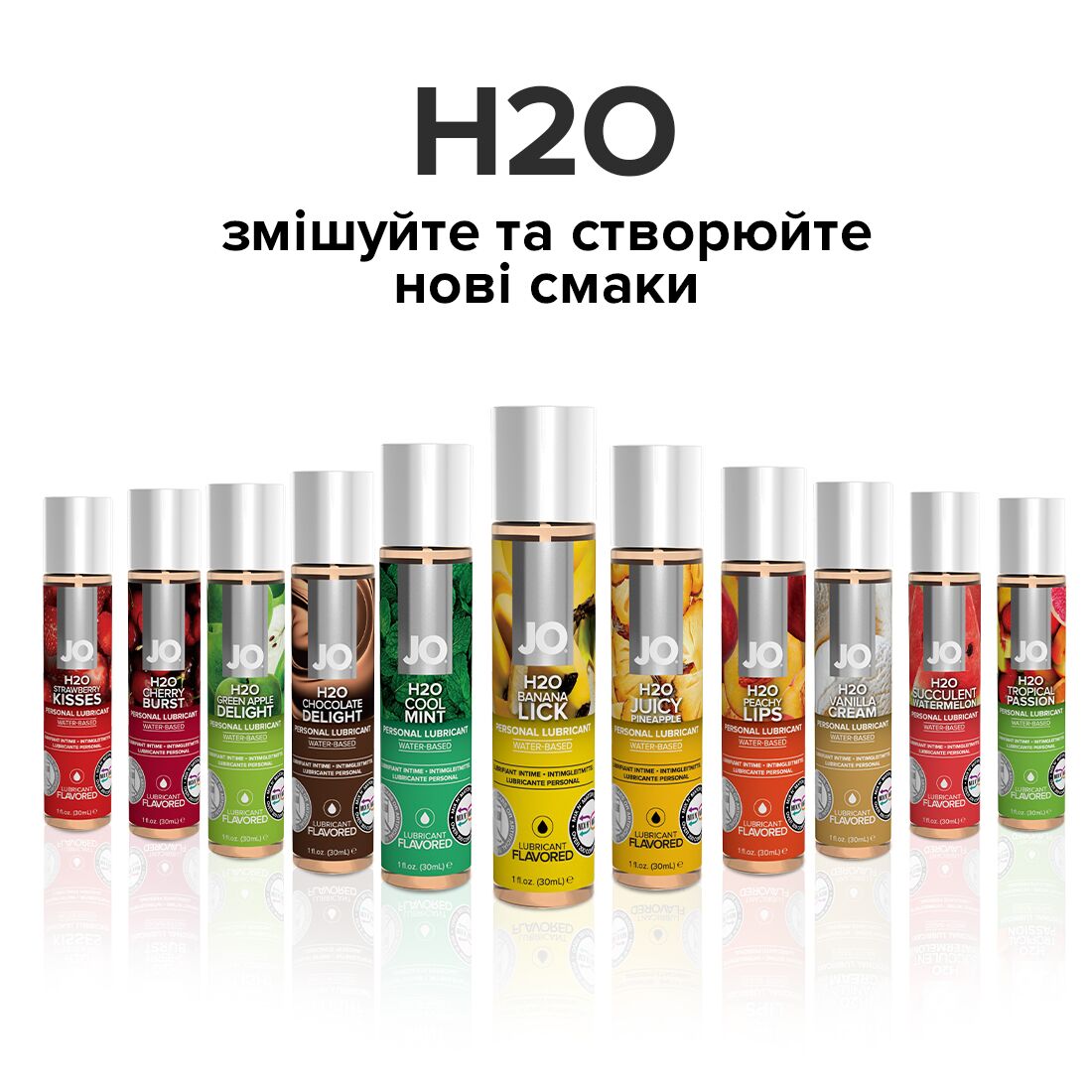 JO (США) Змазка на водній основі JO H2O — Banana Lick (30 мл) без цукру, рослинний гліцерин