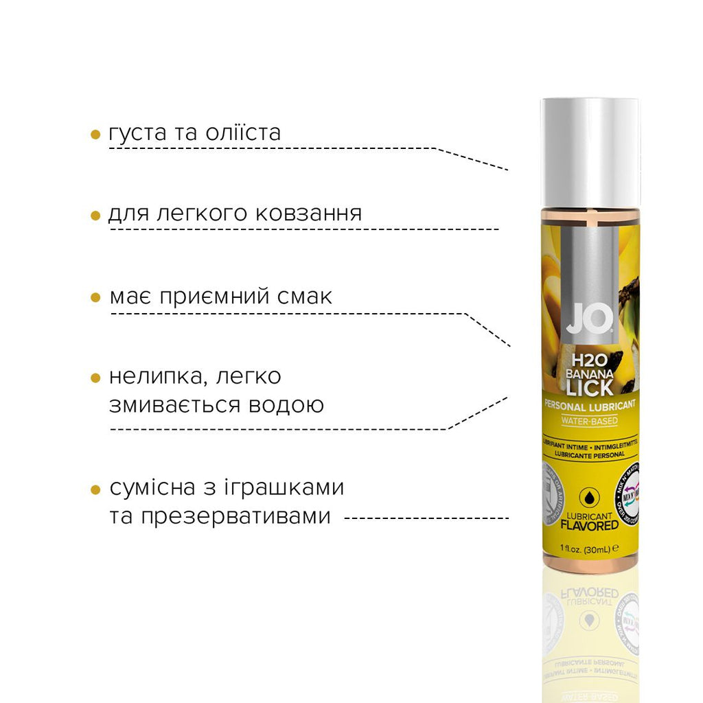 JO (США) Змазка на водній основі JO H2O — Banana Lick (30 мл) без цукру, рослинний гліцерин