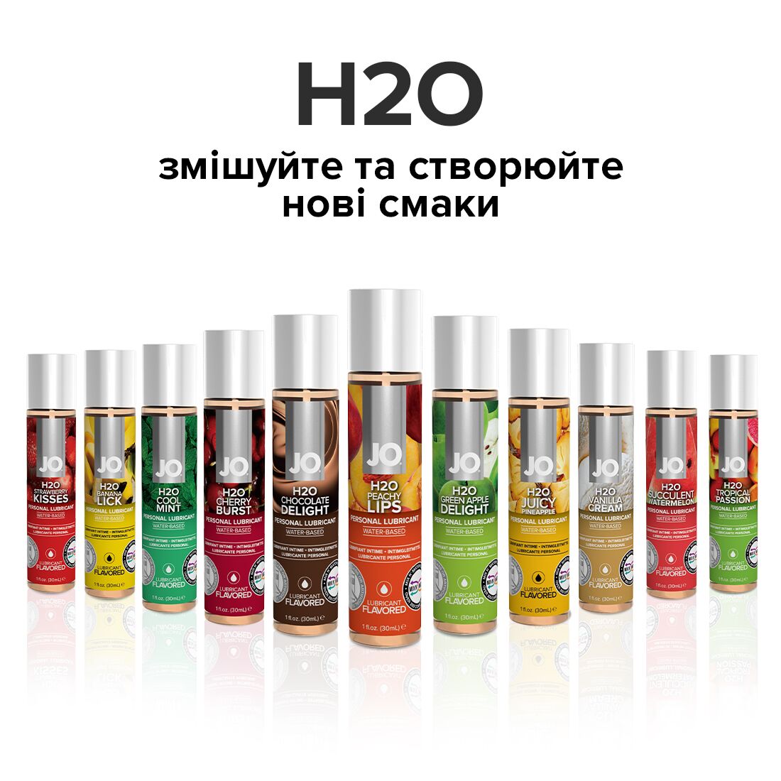 JO (США) Змазка на водній основі JO H2O — Peachy Lips (30 мл) без цукру, рослинний гліцерин