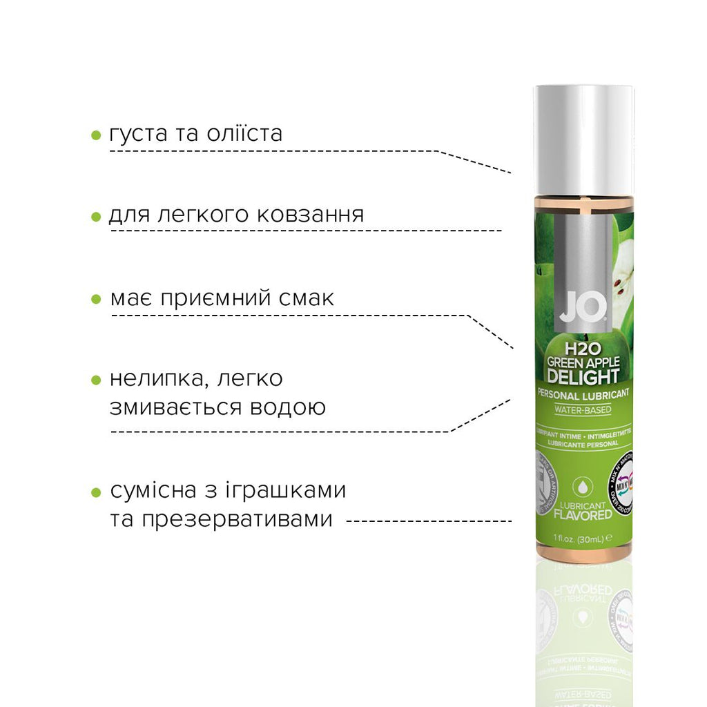 JO (США) Змазка на водній основі JO H2O — Green Apple (30 мл) без цукру, рослинний гліцерин